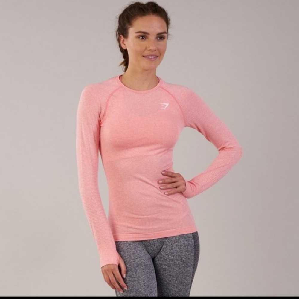 Gymshark Seamless Long Sleeve Top Peach Pink Marl
